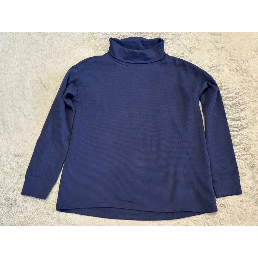 Lands' End Turtleneck Sweater Womens M Dark Blue Long Sleeve Waffle Knit Top